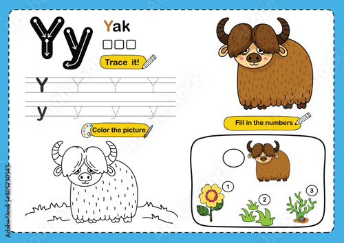 Illustration Isolated Animal Alphabet Letter Y-yak