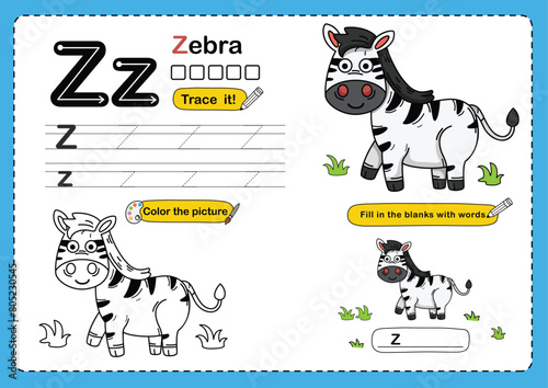 Illustration Isolated Animal Alphabet Letter Z-zebra