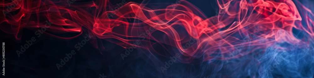 Misty red smoke abstract background rises gently from a dark blue background.