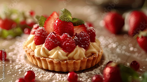 delicious sweet dessert on the table, sweets and cookies on the table, small cake with berries