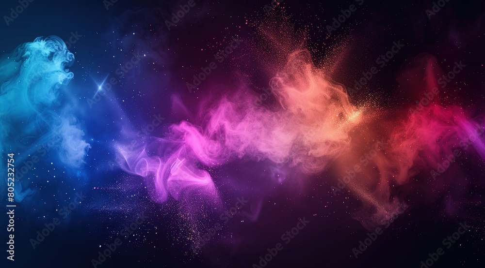 Colored powder explosion. Abstract closeup dust on backdrop. Colorful explode.Abstract Smoke Background