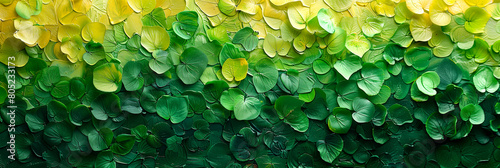 Green and yellow leaf painting on wall depicting terrestrial plant fluidity photo