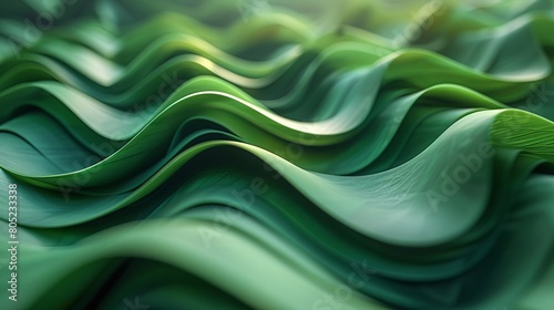 A green abstract 3D design set against a colored background. © HM Design