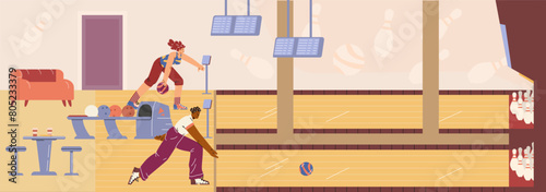 Bowling alley scene vector illustration