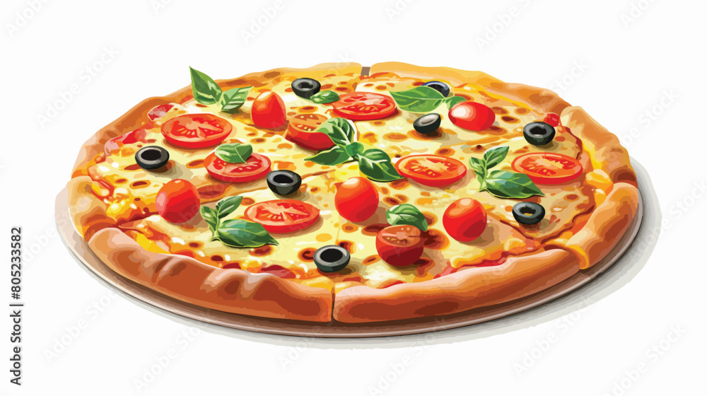 Tasty pizza on white background style vector 