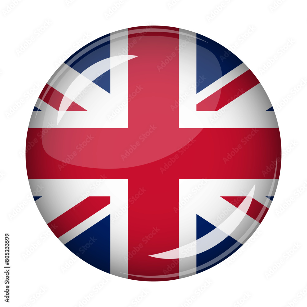 Obraz premium Flag of Great Britain in the form of a round shaped icon. Abstract concept. The national flag is convex in shape. Vector illustration