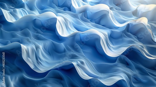 A blue abstract 3D design set against a colored background. © HM Design