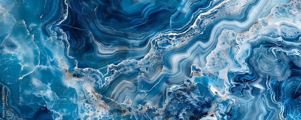 Ocean Blue Marble with Swirling White Patterns, Serene and Captivating for Spa and Wellness Spaces
