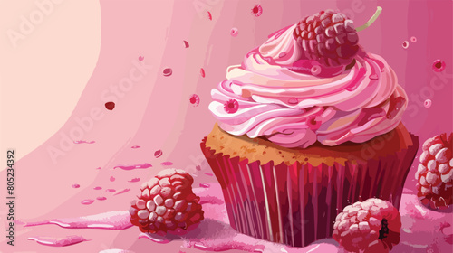 Tasty raspberry cupcake on table closeup. Banner 