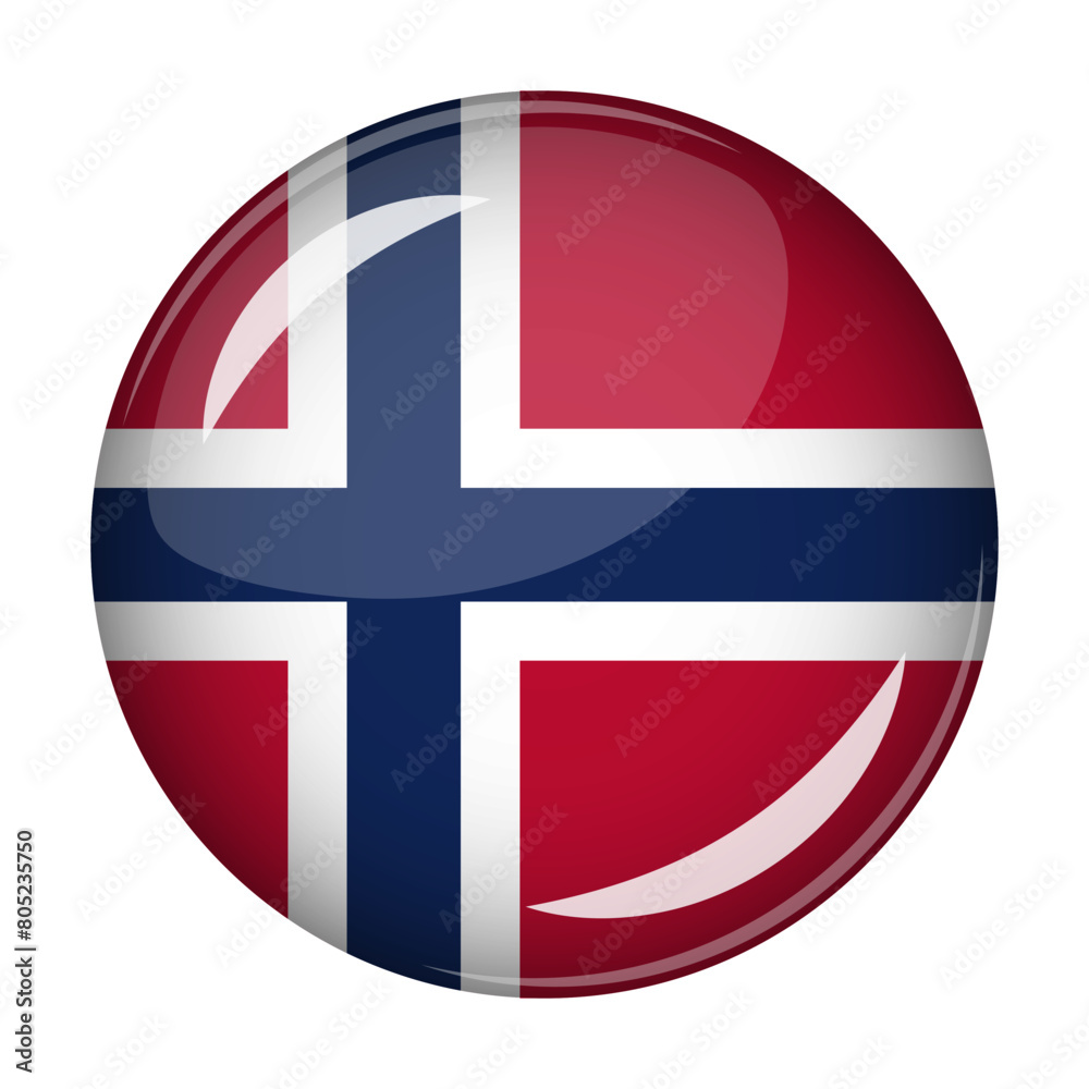 Flag of Norway in the form of a round shaped icon. Abstract concept. The national flag is convex in shape. Vector illustration Flag of Norway in the form of a round shaped icon. Abstract concept. The national flag is convex in shape. Vector illustration