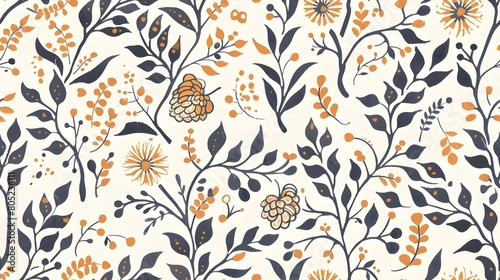 Vibrant Botanical Floral Pattern with Elegant Vintage Flourishes