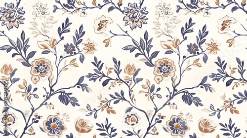 Elegant Botanical Floral Pattern with Ornate Flower Blossoms and Leaves