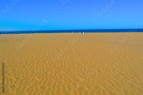 sand dunes on the beach with calm sea and sky for vacation and holiday. 