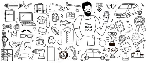 happy fathers day elements doodle design, celebration accessories message decoration party for greeting card, banner, poster