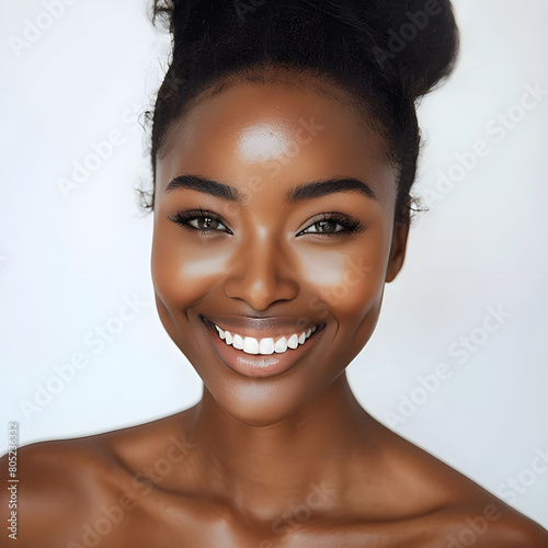 Beautiful young black woman with clean fresh skin, Model with healthy and shiny skin, close up portrait, beauty and spa.