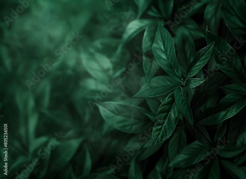 Dark green abstract background with blurred plant leaf texture 