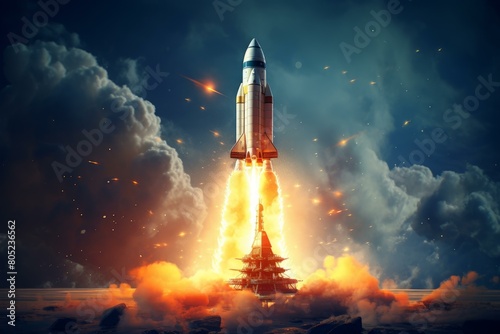 Boundary-pushing Rocket ship startup. Booster design. Generate Ai © juliars