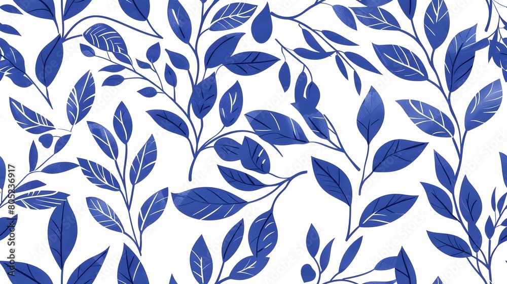 Lush Botanical Foliage with Elegant Blue and White Leaf Pattern for Nature Inspired Designs and Backgrounds