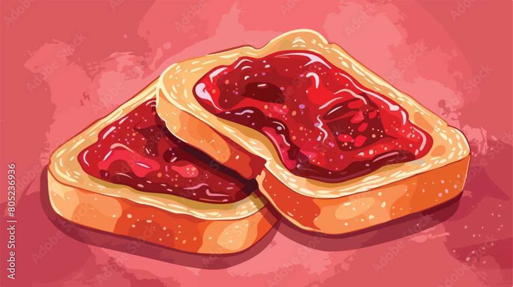 Tasty toasted bread with fruit jam on color background