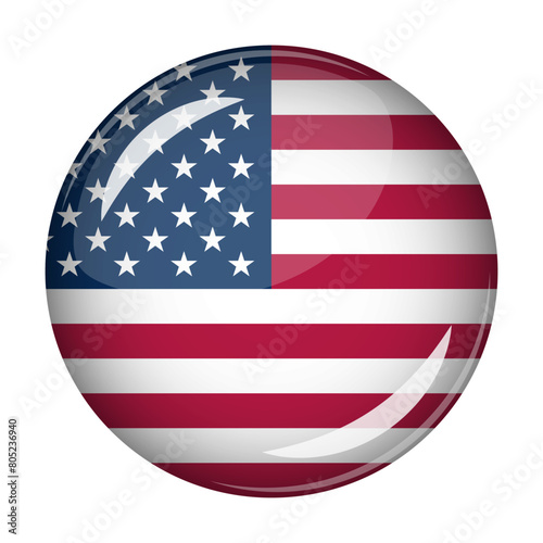 Flag of USA in the form of a round shaped icon. Abstract concept. The national flag is convex in shape. Vector illustration