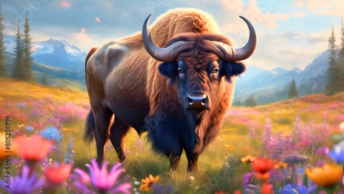 Highland buffalo has flowers at the head of the flower bed.African wild buffalo It is a large mammal in the cow and buffalo family. Cow and buffalo subfamilies Classified as only one type