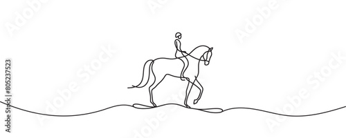 Continuous single line drawing. graphic illustration of a rider on a horse