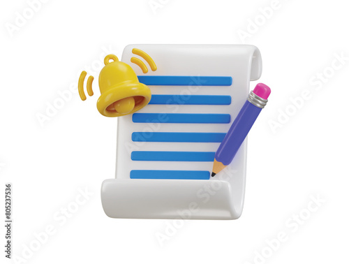 Paper and pencil icon 3d render concept of education icon vector illustration