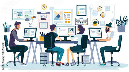 Team of graphic designers working in office style