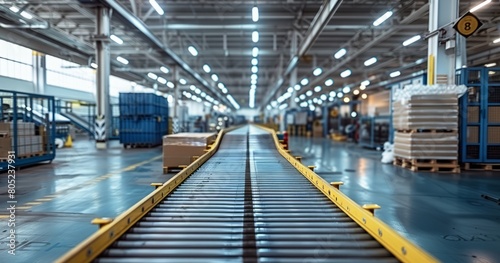 Conveyor Belt Enhances Workflow in Factory Shop Floor Setting © Watasiwa