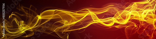 Radiant yellow smoke abstract background swirls above a dark red background.