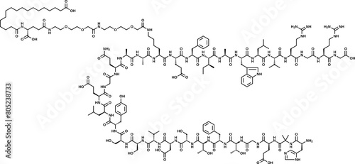 Antidiabetic medication semaglutide structural formula, vector illustration