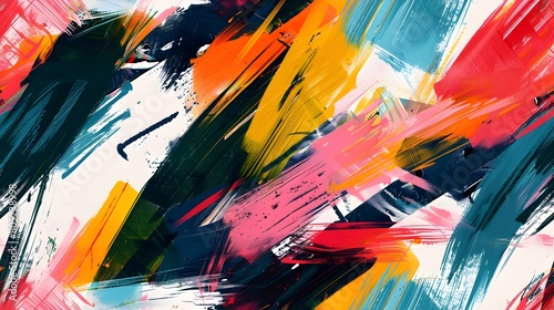Vibrant Abstract Painting with Energetic Brushstrokes and Captivating Color Harmony