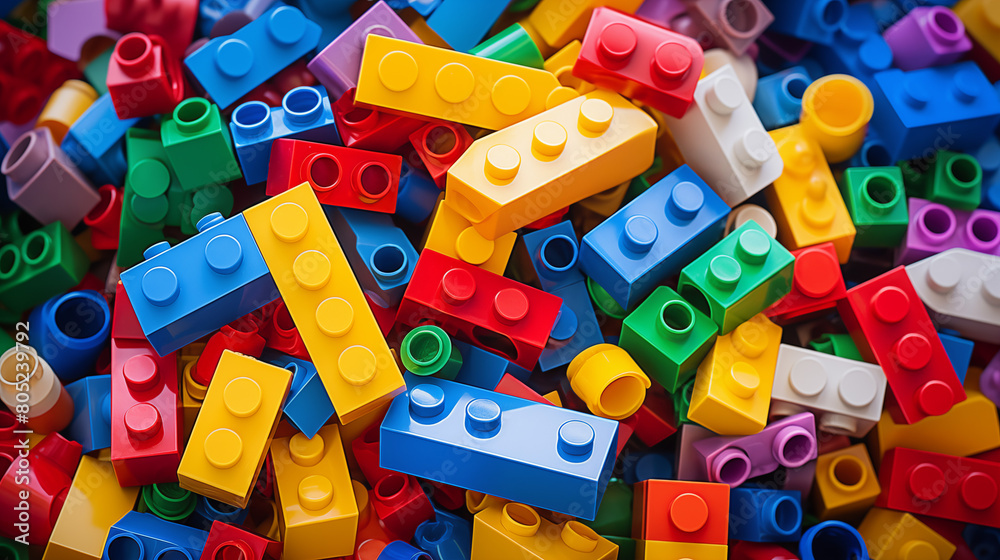 Naklejka premium Colorful Assortment of Plastic Building Blocks