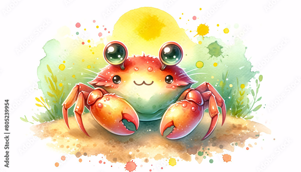 charming illustration of a young crab in a watercolor style charming illustration of a young crab in a watercolor style