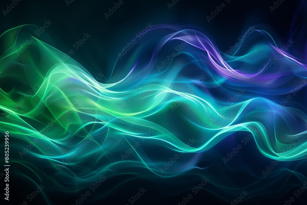 Flowing Neon Lights. An Abstract Artwork with Vibrant Waves of Green and Blue Hues. Flowing Neon Lights. An Abstract Artwork with Vibrant Waves of Green and Blue Hues.