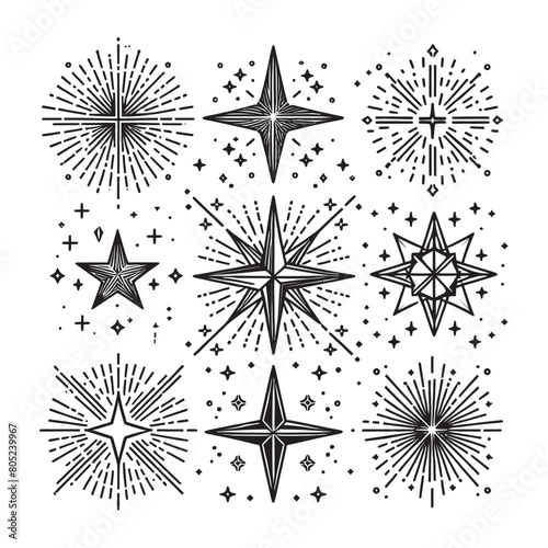 set star icons. Twinkling stars, sparks. vector abstract stars.