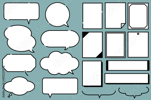 白バックのシンプルで目立つ吹き出しとフレームのセット