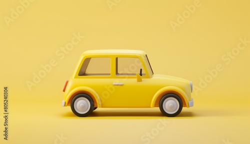 Vintage style yellow car portrayed in a minimalist setting with a monochromatic yellow background. © Evarelle