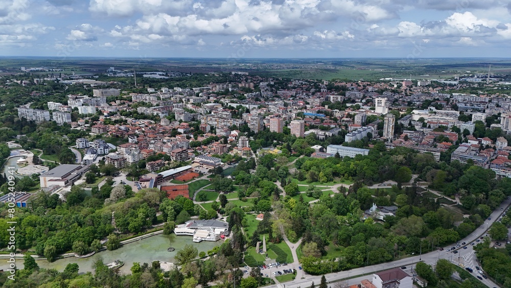 Dobrich Bulgaria drone aerial panorama city centrup and park