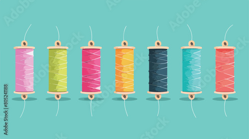 Thread spools on blue background style vector