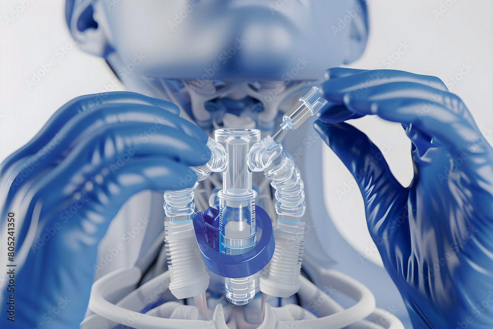 Indepth Medical Illustration Demonstrating Correct Tracheostomy Tube