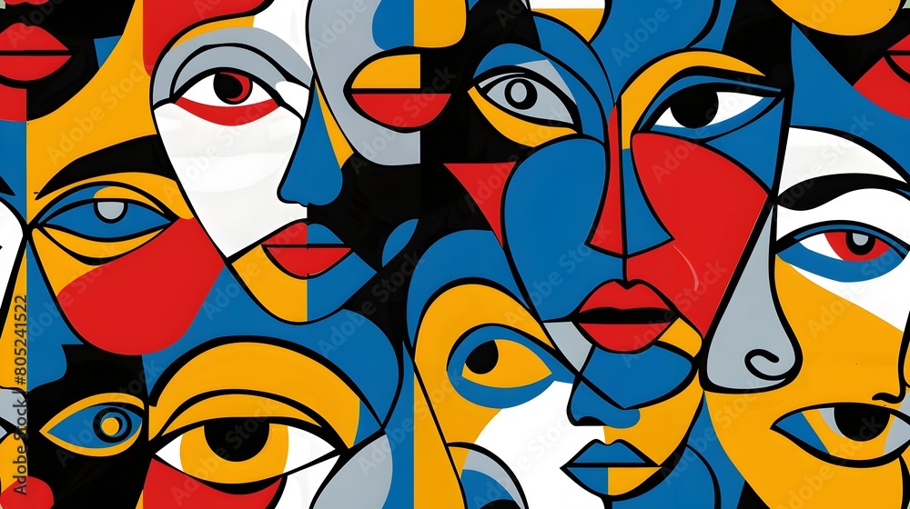 Colorful Abstract Faces Representing Diverse Emotions and Identities in a Modern Expression