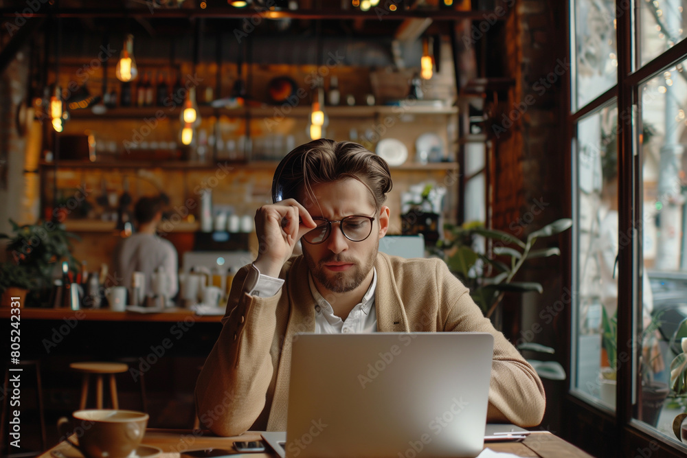 Man Sitting at Table Using Laptop Computer Man Sitting at Table Using Laptop Computer