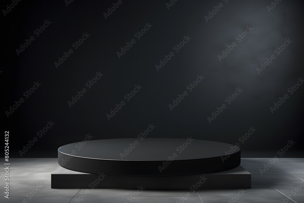 Luxury round black podium with white backlighting on abstract black background with many black circles. Perfect platform for showing your products. Three dimensional illustration
Luxury round black podium with white backlighting on abstract black background with many black circles. Perfect platform for showing your products. Three dimensional illustration
