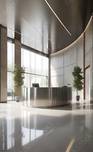 Reception desk and checkpoint at the entrance to a large modern office or hotel  modern visiting services 
