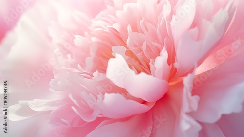 Close-up of a delicate pink peony blossom  its lush petals opening to reveal a profusion of delicate stamens.