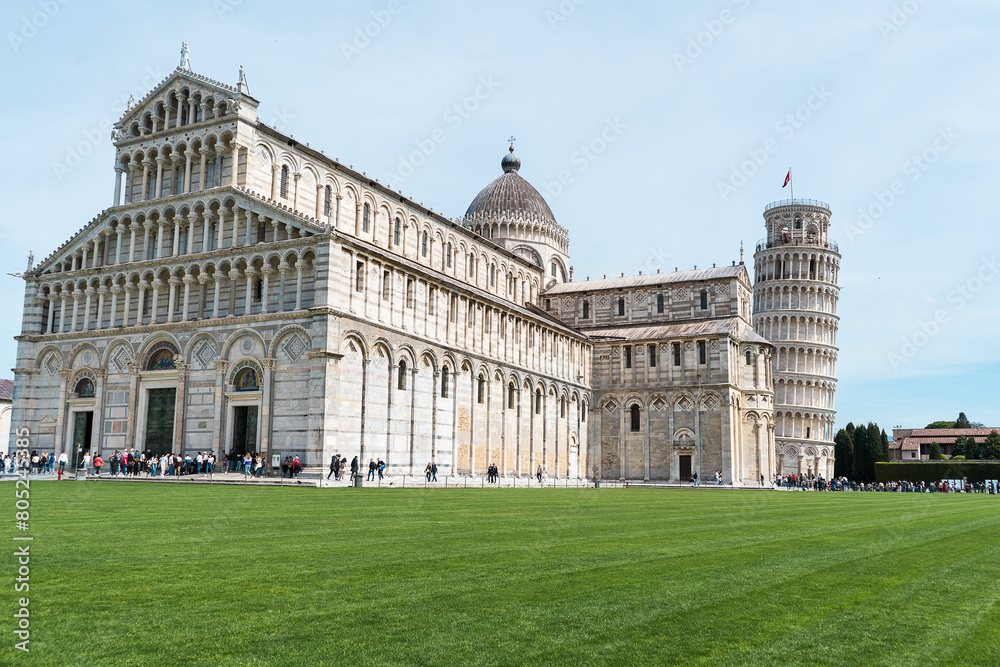 Tower of Pisa. The most famous monument of Italy. Square of Miracles in Pisa.