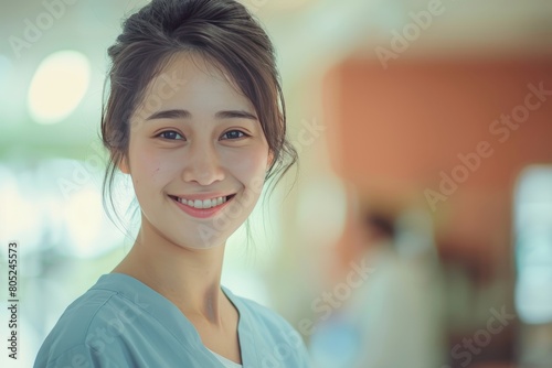 Portrait of beautiful Female nurse smiles at camera