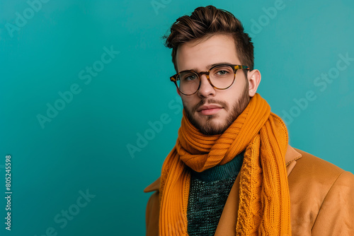 Portrait of young handsome fashionable man. Studio shot of trendy male model with copy space