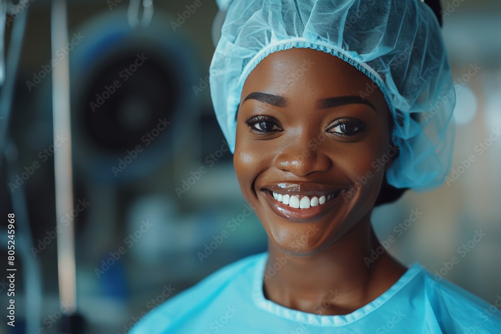Portrait of beautiful female surgeon smiles Portrait of beautiful female surgeon smiles